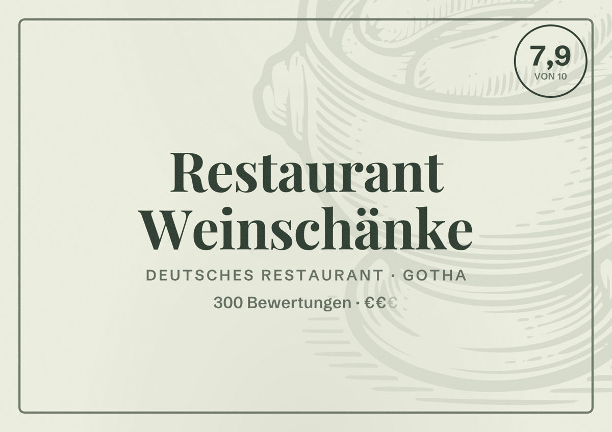 Illustriertes Poster von Restaurant Weinschänke, Deutsches Restaurant in Gotha: Bewertung 7,9 von 10 aus 300 Bewertungen, Preisniveau €€