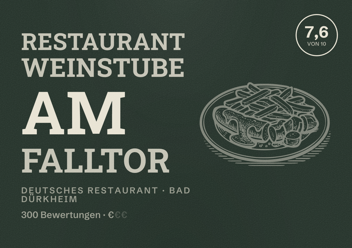 Illustriertes Poster von Restaurant Weinstube Am Falltor, Deutsches Restaurant in Bad Dürkheim: Bewertung 7,6 von 10 aus 300 Bewertungen, Preisniveau €
