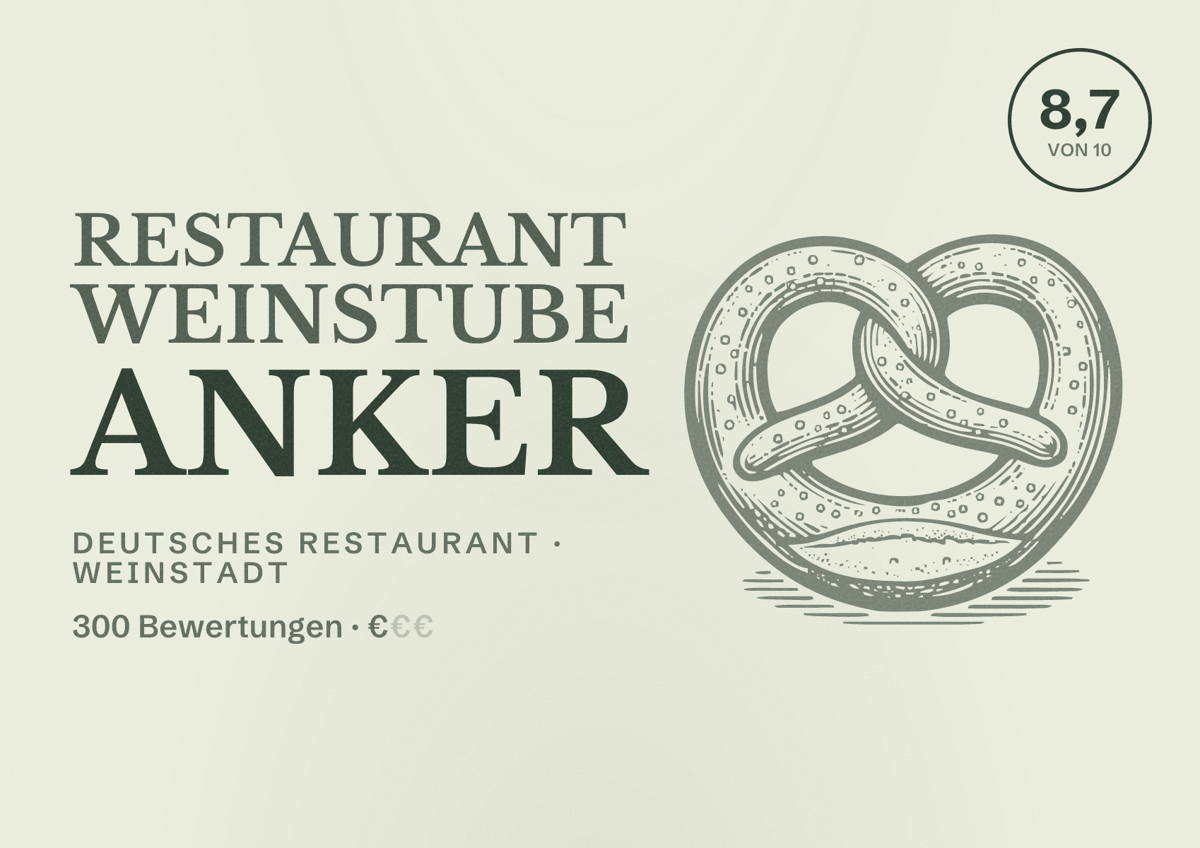 Illustriertes Poster von Restaurant Weinstube Anker, Deutsches Restaurant in Weinstadt: Bewertung 8,7 von 10 aus 300 Bewertungen, Preisniveau €