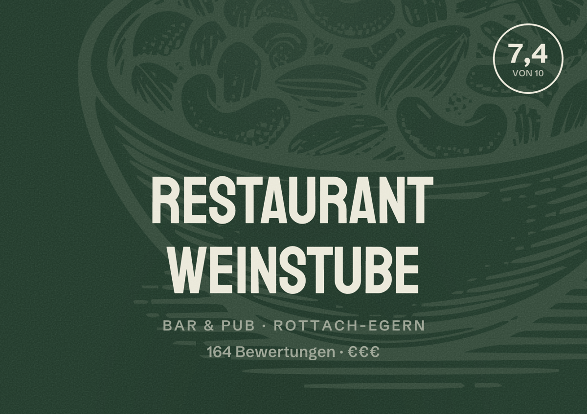 Illustriertes Poster von Restaurant Weinstube, Bar & Pub in Rottach-Egern: Bewertung 7,4 von 10 aus 164 Bewertungen, Preisniveau €€€