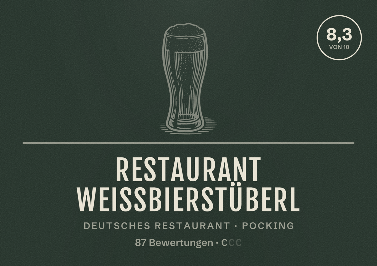 Illustriertes Poster von Restaurant Weißbierstüberl, Deutsches Restaurant in Pocking: Bewertung 8,3 von 10 aus 87 Bewertungen, Preisniveau €