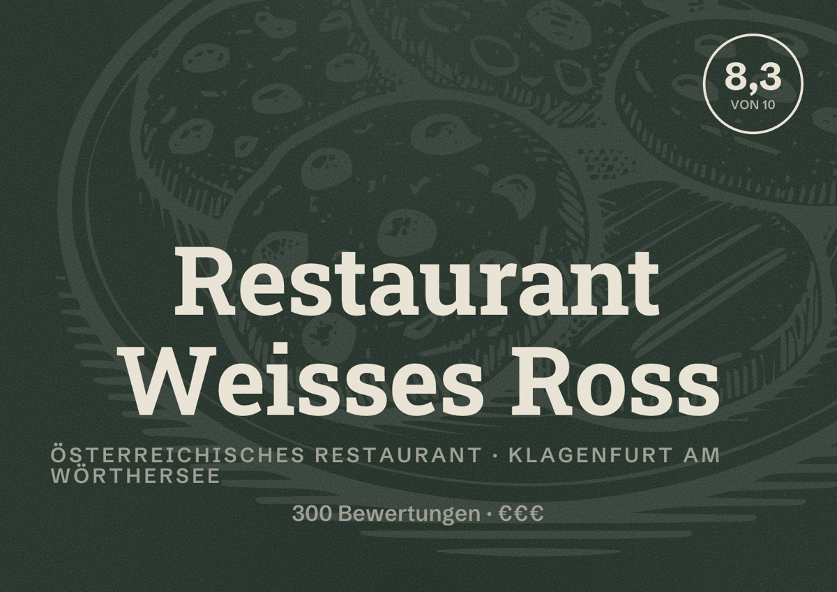 Illustriertes Poster von Restaurant Weisses Ross, Österreichisches Restaurant in Klagenfurt am Wörthersee: Bewertung 8,3 von 10 aus 300 Bewertungen, Preisniveau €€€
