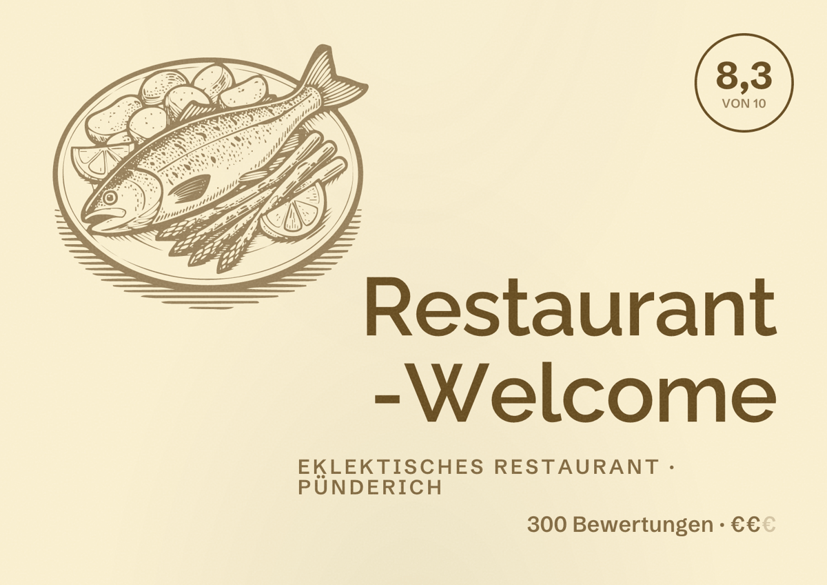 Illustriertes Poster von Restaurant -Welcome, Eklektisches Restaurant in Pünderich: Bewertung 8,3 von 10 aus 300 Bewertungen, Preisniveau €€