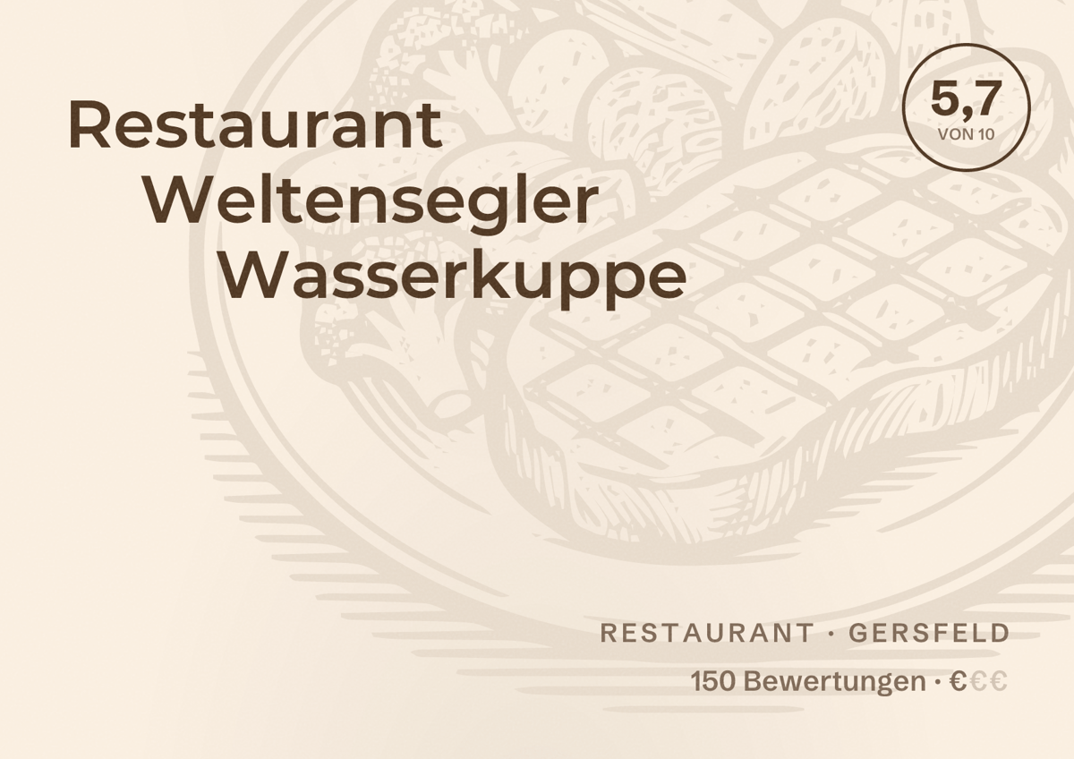 Illustriertes Poster von Restaurant Weltensegler Wasserkuppe, Restaurant in Gersfeld: Bewertung 5,7 von 10 aus 150 Bewertungen, Preisniveau €