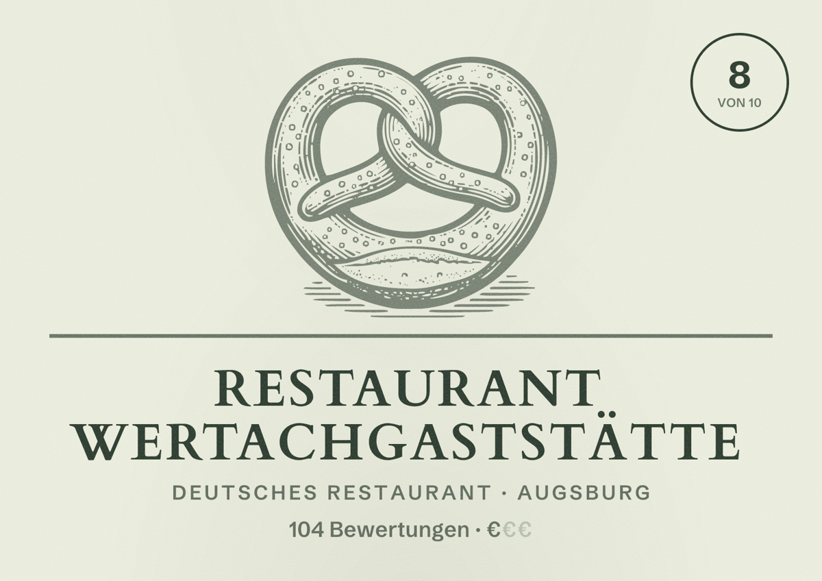 Illustriertes Poster von Restaurant Wertachgaststätte, Deutsches Restaurant in Augsburg: Bewertung 8,0 von 10 aus 104 Bewertungen, Preisniveau €