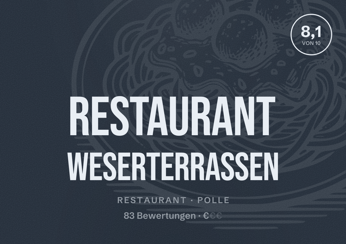 Illustriertes Poster von Restaurant Weserterrassen, Restaurant in Polle: Bewertung 8,1 von 10 aus 83 Bewertungen, Preisniveau €