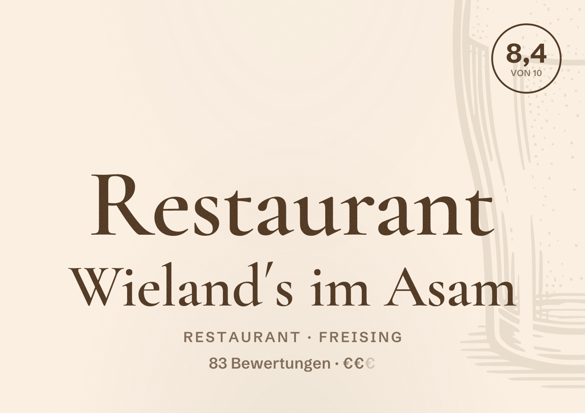 Illustriertes Poster von Restaurant Wieland´s im Asam, Restaurant in Freising: Bewertung 8,4 von 10 aus 83 Bewertungen, Preisniveau €€