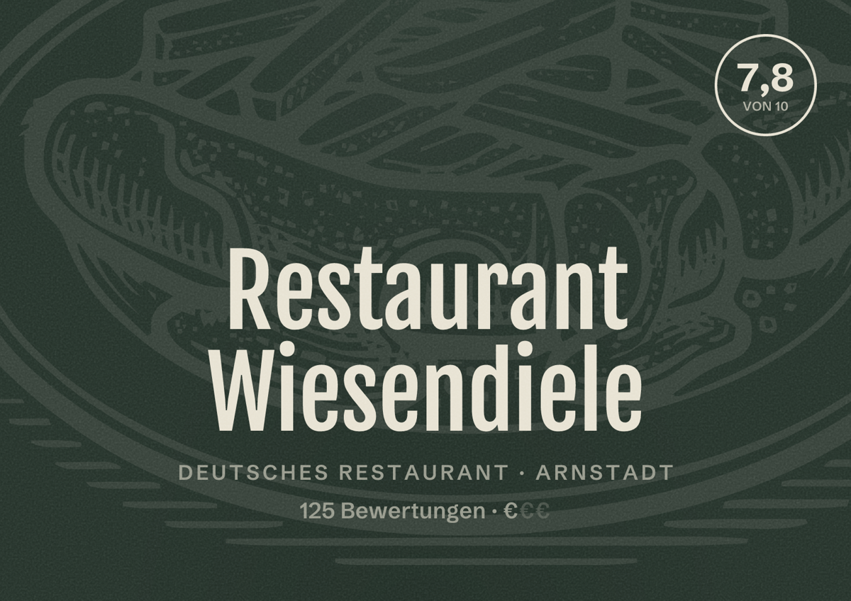 Illustriertes Poster von Restaurant Wiesendiele, Deutsches Restaurant in Arnstadt: Bewertung 7,8 von 10 aus 125 Bewertungen, Preisniveau €
