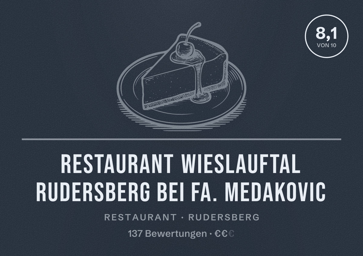 Illustriertes Poster von Restaurant Wieslauftal Rudersberg bei Fa. Medakovic, Restaurant in Rudersberg: Bewertung 8,1 von 10 aus 137 Bewertungen, Preisniveau €€