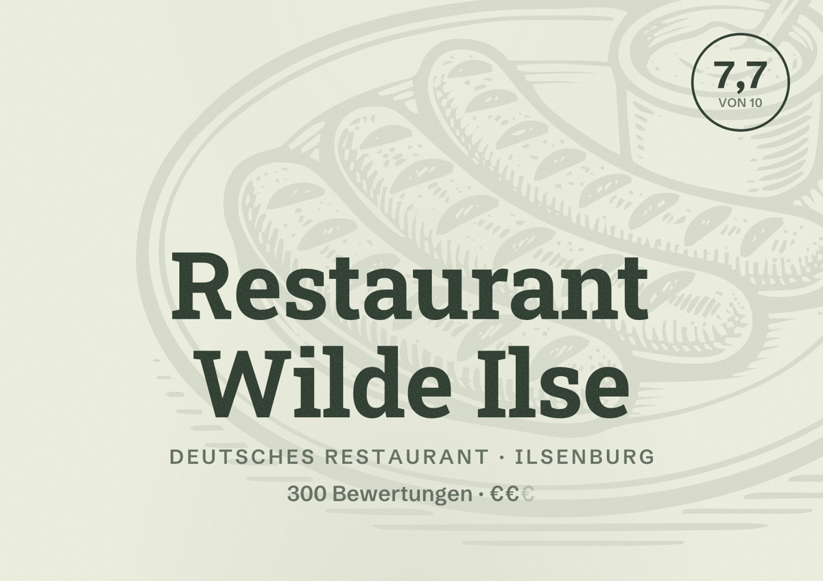 Illustriertes Poster von Restaurant Wilde Ilse, Deutsches Restaurant in Ilsenburg: Bewertung 7,7 von 10 aus 300 Bewertungen, Preisniveau €€