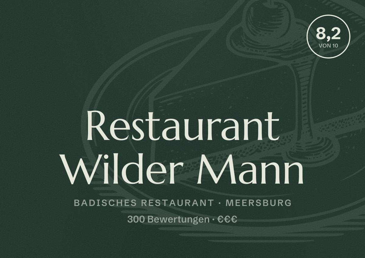 Illustriertes Poster von Restaurant Wilder Mann, Badisches Restaurant in Meersburg: Bewertung 8,2 von 10 aus 300 Bewertungen, Preisniveau €€€