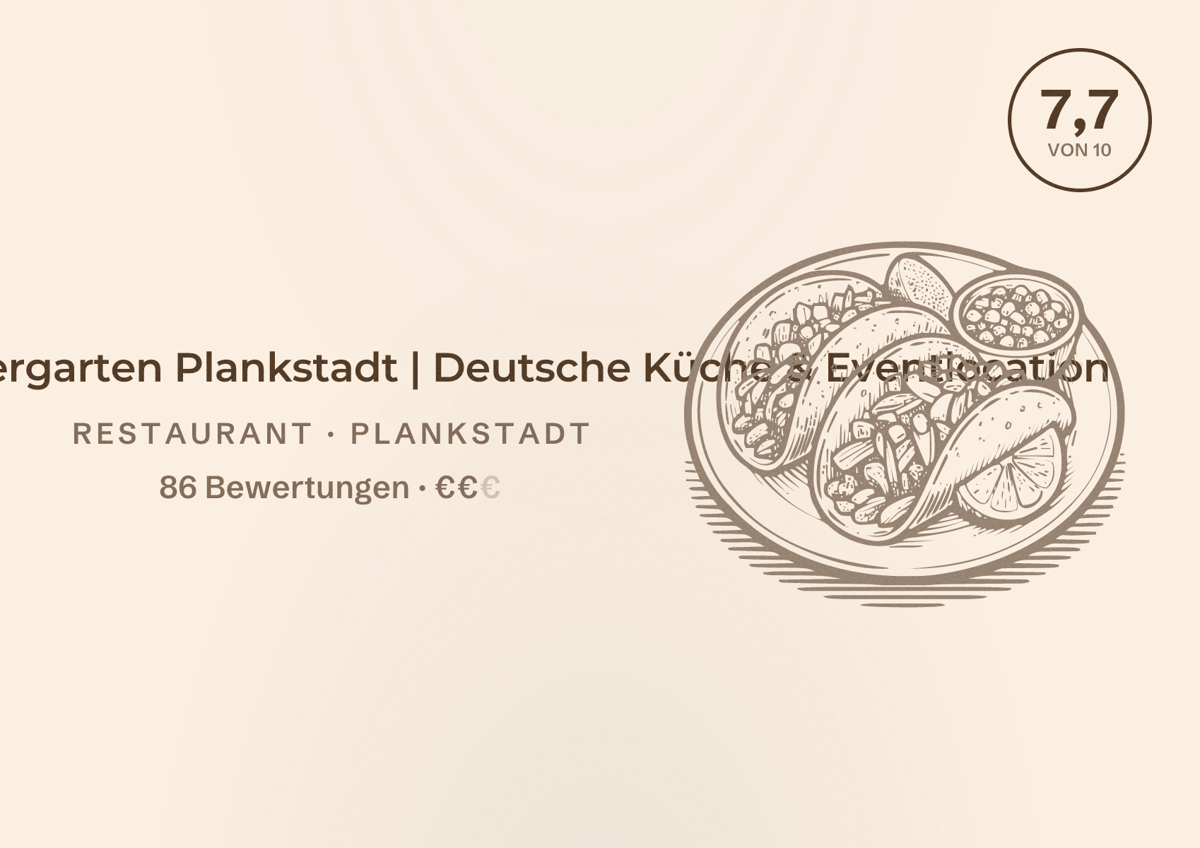 Illustriertes Poster von Restaurant Wintergarten Plankstadt | Deutsche Küche & Eventlocation, Restaurant in Plankstadt: Bewertung 7,7 von 10 aus 86 Bewertungen, Preisniveau €€