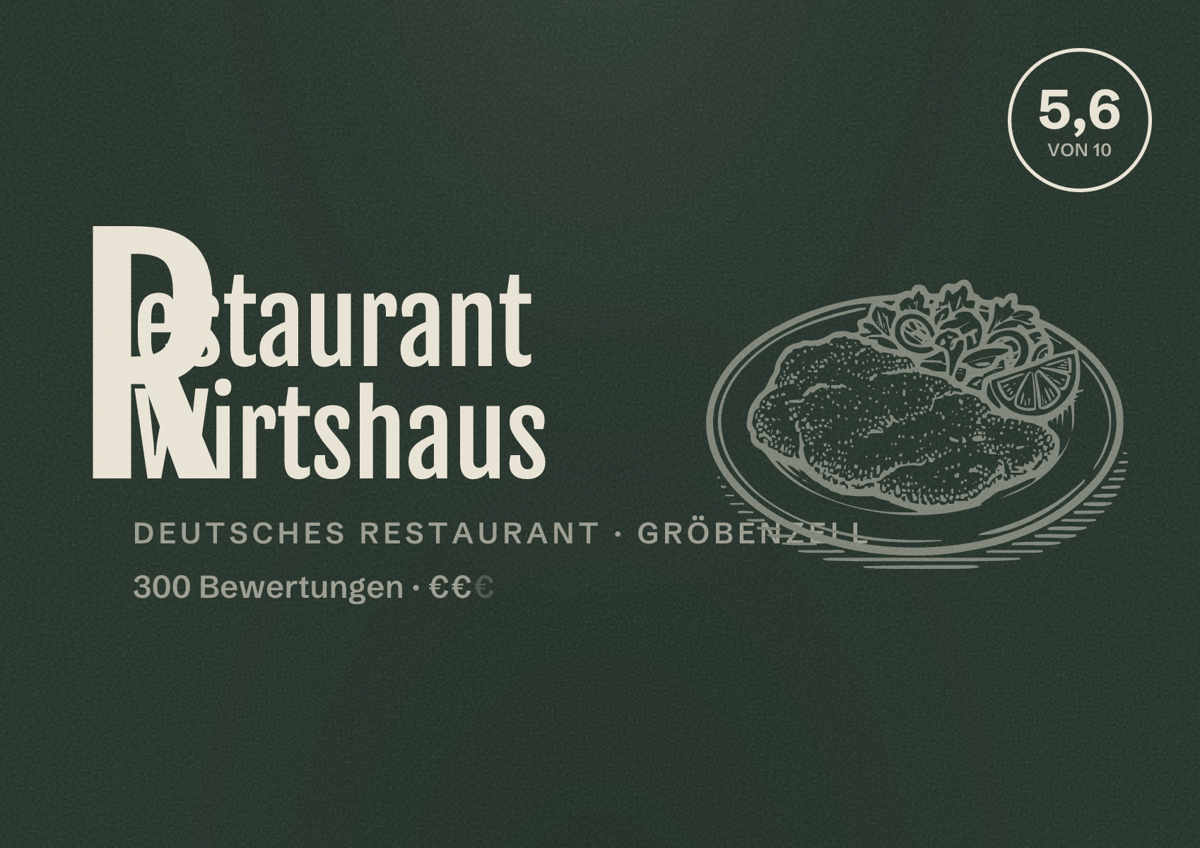 Illustriertes Poster von Restaurant Wirtshaus, Deutsches Restaurant in Gröbenzell: Bewertung 5,6 von 10 aus 300 Bewertungen, Preisniveau €€