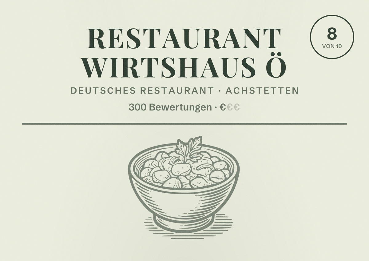 Illustriertes Poster von Restaurant Wirtshaus Ö, Deutsches Restaurant in Achstetten: Bewertung 8 von 10 aus 300 Bewertungen, Preisniveau €