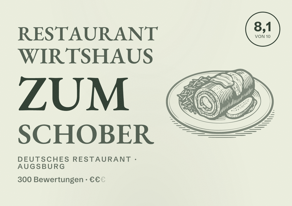 Illustriertes Poster von Restaurant Wirtshaus Zum Schober, Deutsches Restaurant in Augsburg: Bewertung 8,1 von 10 aus 300 Bewertungen, Preisniveau €€