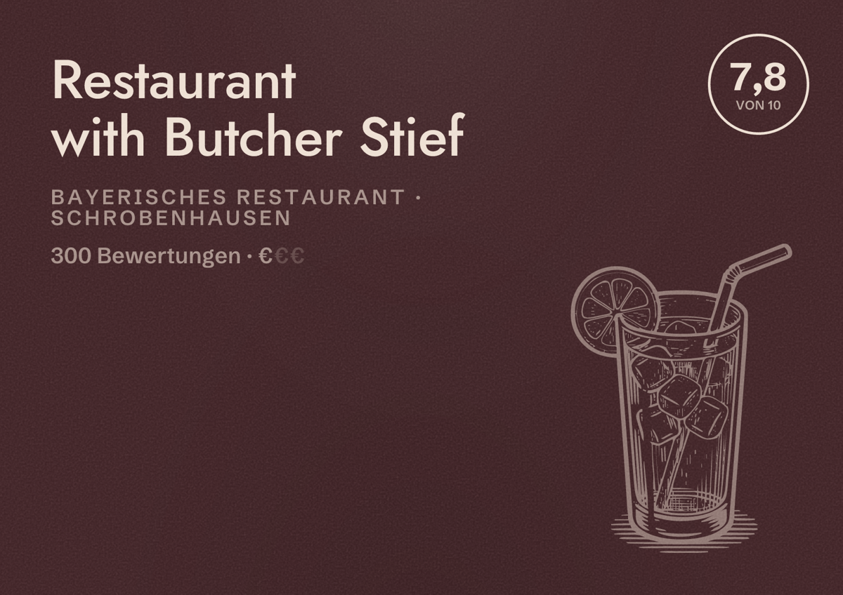 Illustriertes Poster von Restaurant with Butcher Stief, Bayerisches Restaurant in Schrobenhausen: Bewertung 7,8 von 10 aus 300 Bewertungen, Preisniveau €