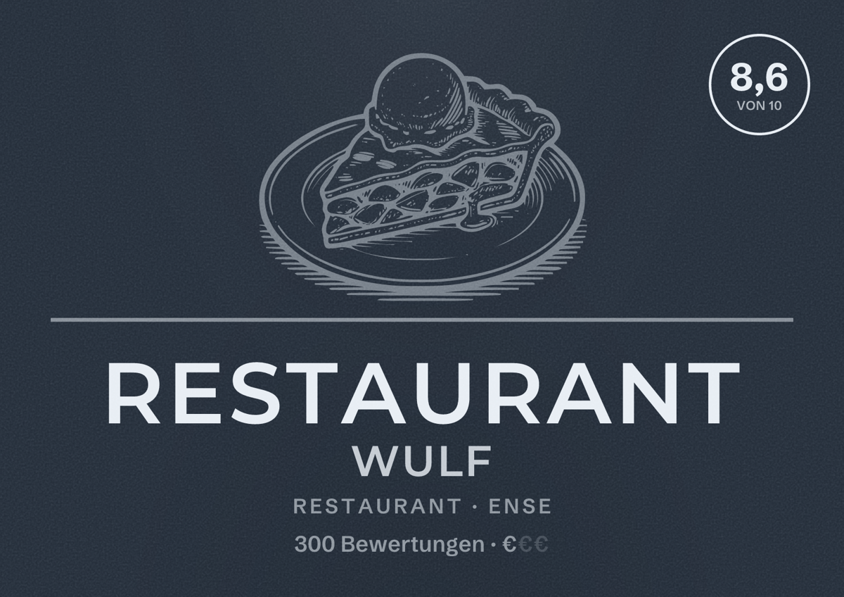 Illustriertes Poster von Restaurant Wulf, Restaurant in Ense: Bewertung 8,6 von 10 aus 300 Bewertungen, Preisniveau €