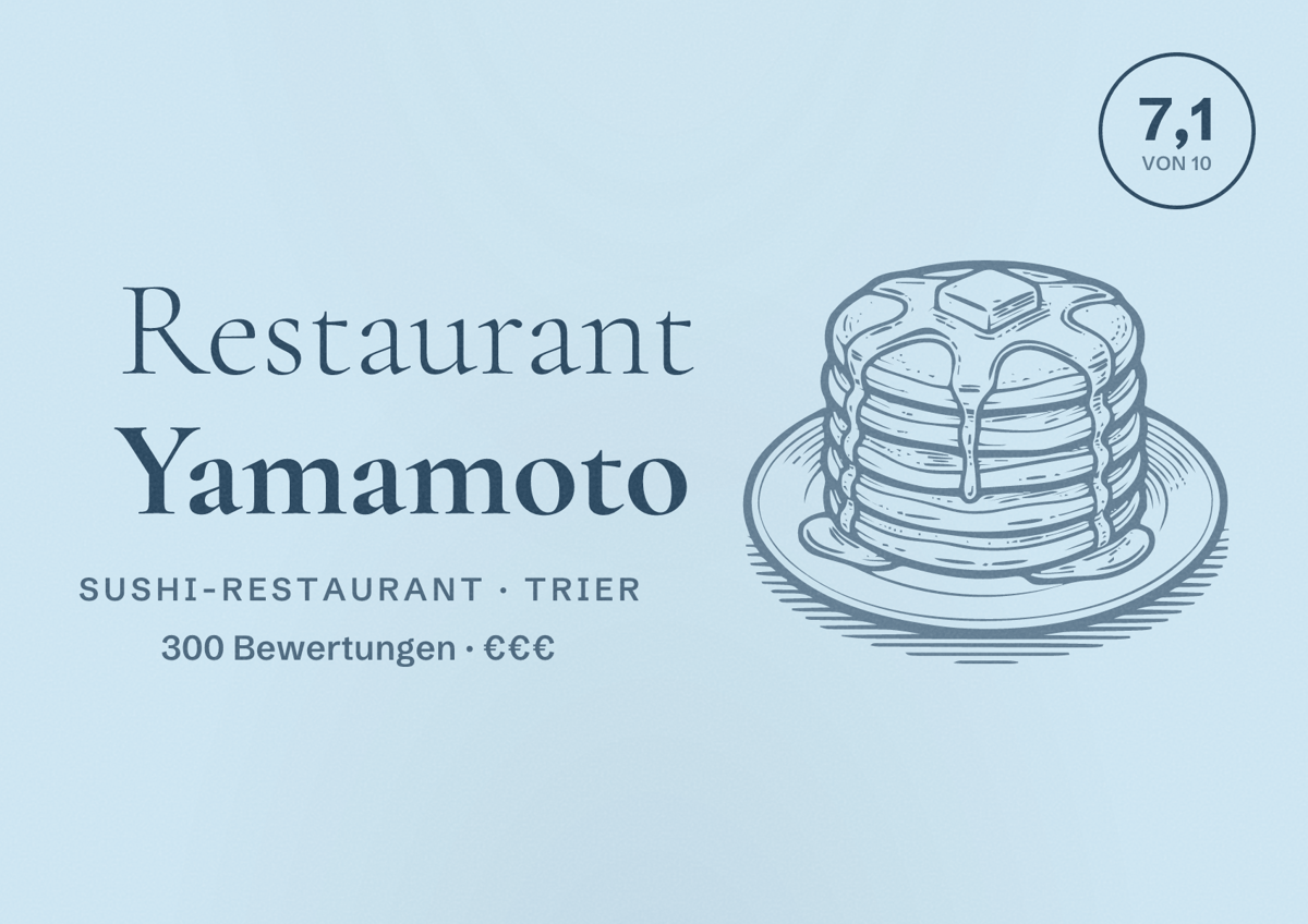 Illustriertes Poster von Restaurant Yamamoto, Sushi-Restaurant in Trier: Bewertung 7,1 von 10 aus 300 Bewertungen, Preisniveau €€€