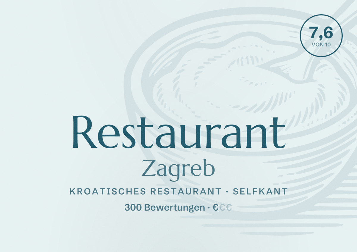 Illustriertes Poster von Restaurant Zagreb, Kroatisches Restaurant in Selfkant: Bewertung 7,6 von 10 aus 300 Bewertungen, Preisniveau €