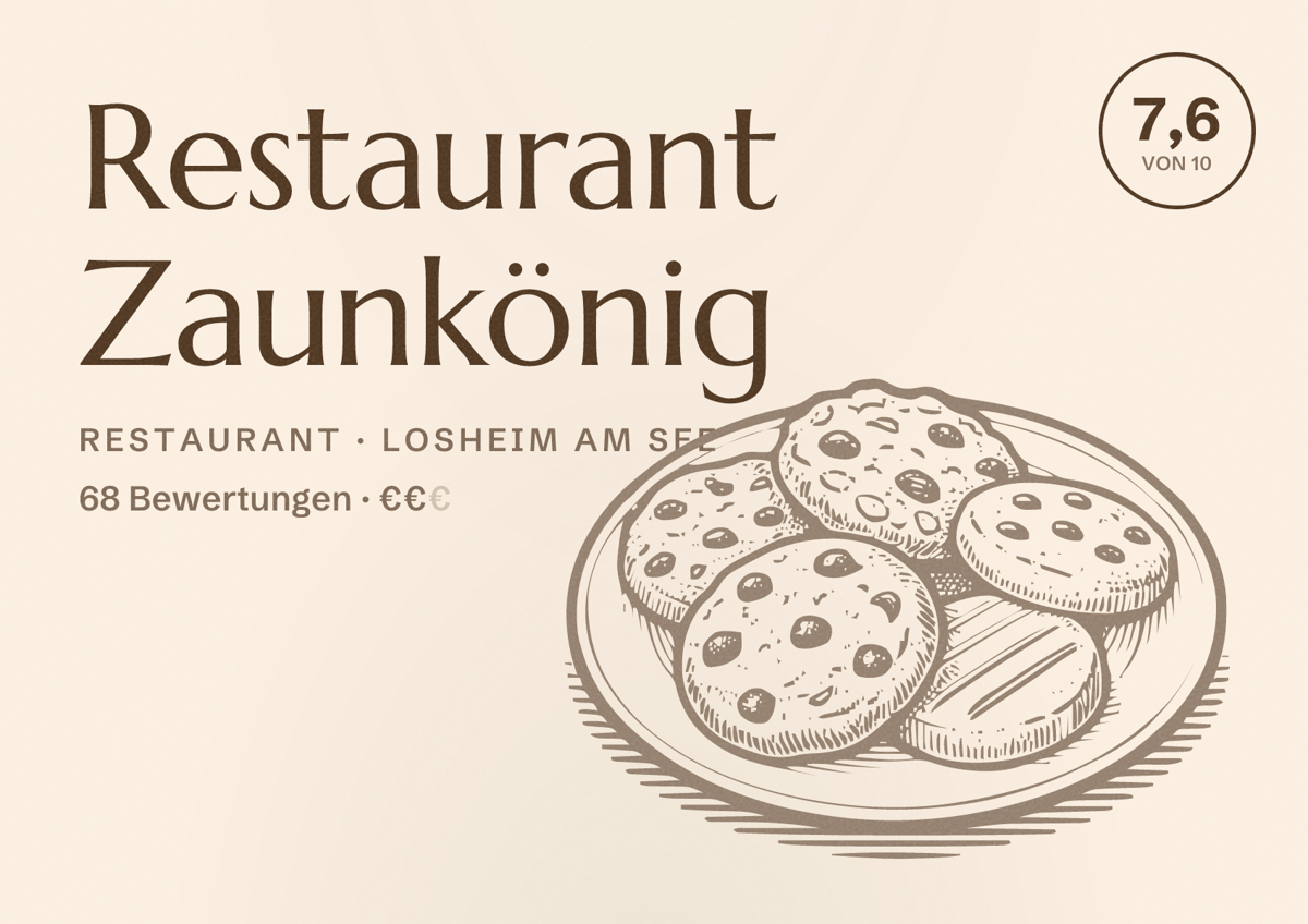 Illustriertes Poster von Restaurant Zaunkönig, Restaurant in Losheim am See: Bewertung 7,6 von 10 aus 68 Bewertungen, Preisniveau €€