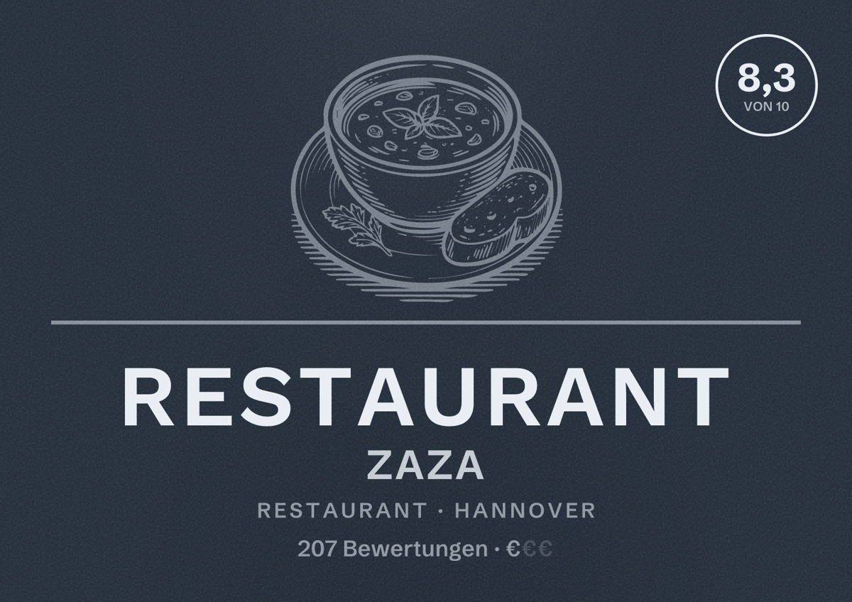 Illustriertes Poster von Restaurant Zaza, Restaurant in Hannover: Bewertung 8,3 von 10 aus 207 Bewertungen, Preisniveau €
