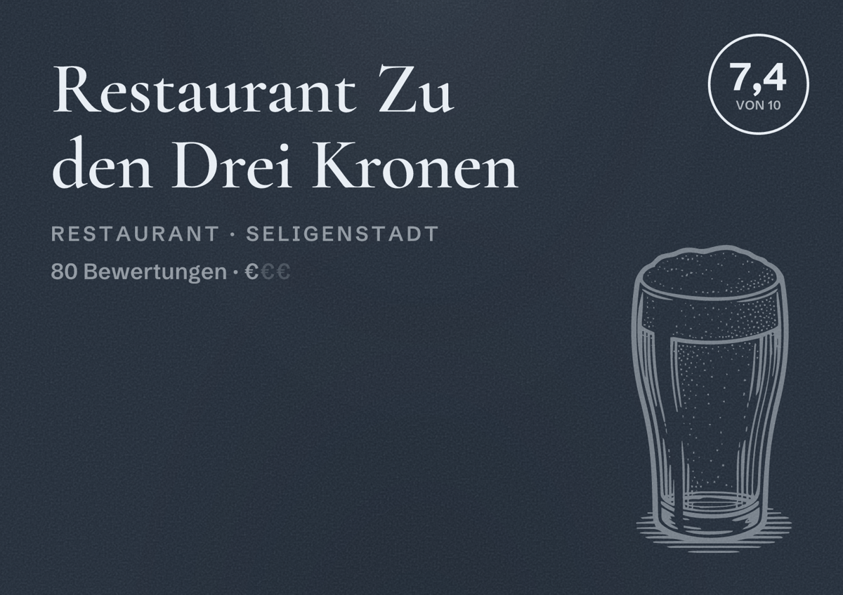 Illustriertes Poster von Restaurant Zu den Drei Kronen, Restaurant in Seligenstadt: Bewertung 7,4 von 10 aus 80 Bewertungen, Preisniveau €