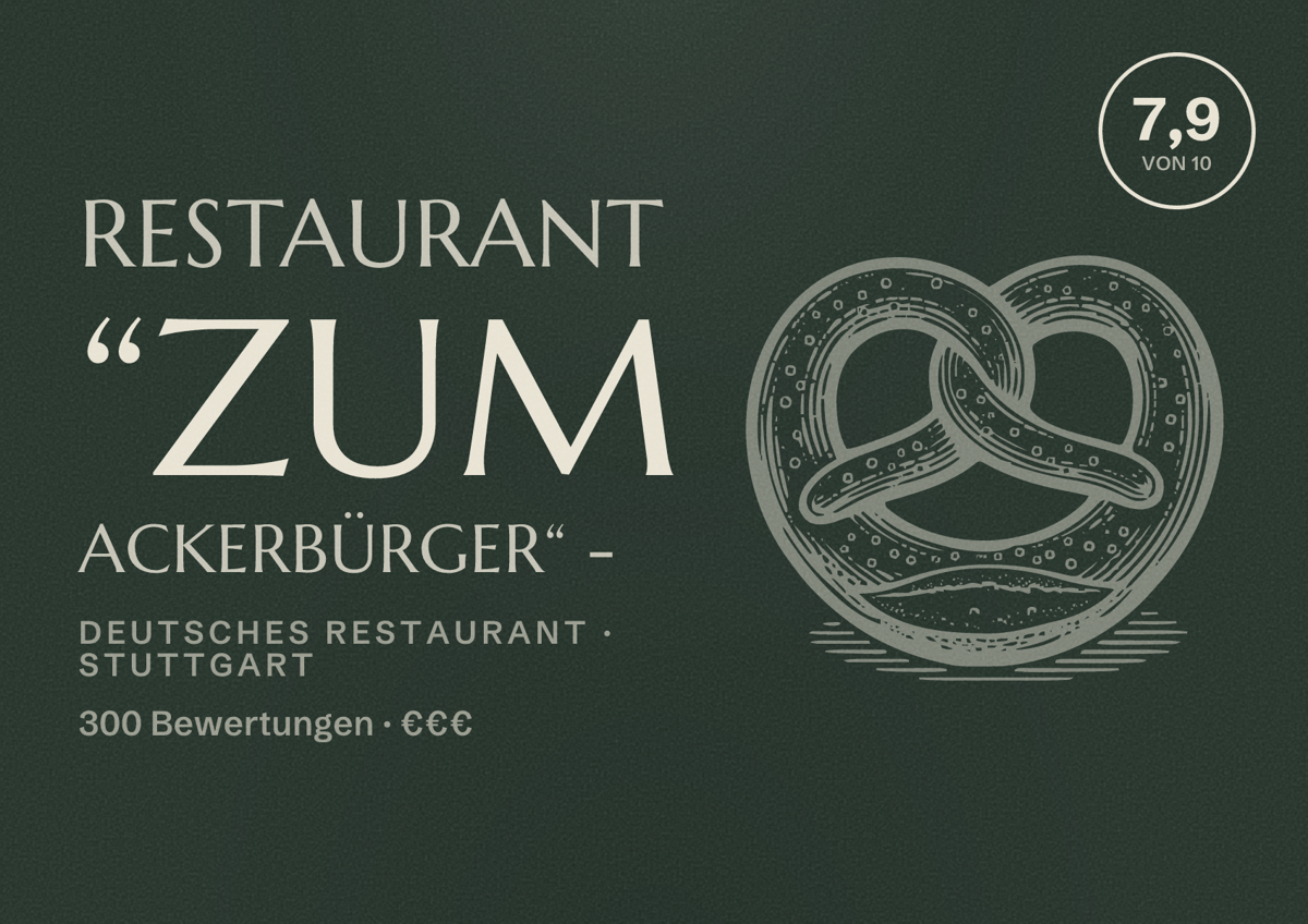 Illustriertes Poster von Restaurant “Zum Ackerbürger“ -, Deutsches Restaurant in Stuttgart: Bewertung 7,9 von 10 aus 300 Bewertungen, Preisniveau €€€