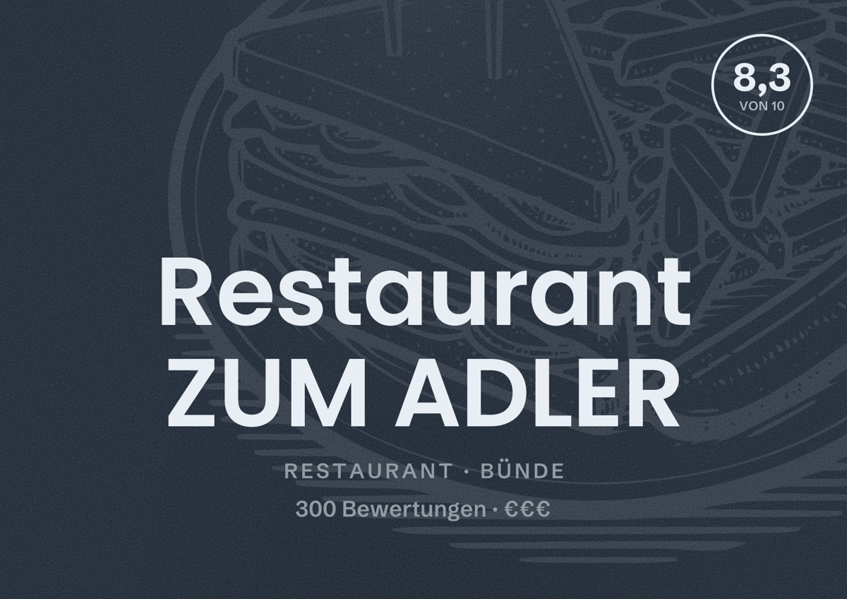 Illustriertes Poster von Restaurant ZUM ADLER, Restaurant in Bünde: Bewertung 8,3 von 10 aus 300 Bewertungen, Preisniveau €€€