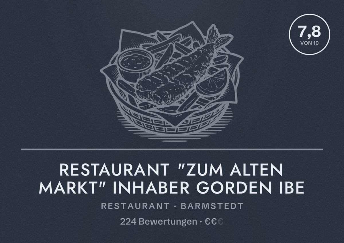 Illustriertes Poster von Restaurant "Zum alten Markt" Inhaber Gorden Ibe, Restaurant in Barmstedt: Bewertung 7,8 von 10 aus 224 Bewertungen, Preisniveau €€