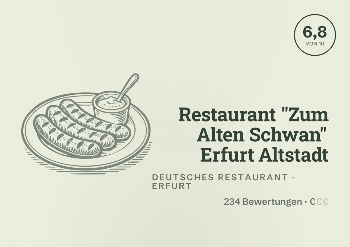 Illustriertes Poster von Restaurant "Zum Alten Schwan" Erfurt Altstadt, Deutsches Restaurant in Erfurt: Bewertung 6,8 von 10 aus 234 Bewertungen, Preisniveau €