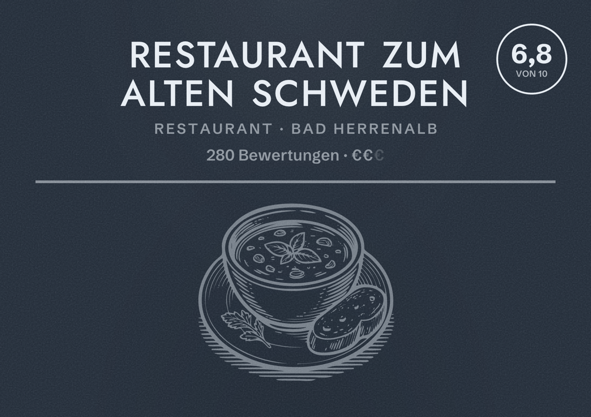 Illustriertes Poster von Restaurant Zum Alten Schweden, Restaurant in Bad Herrenalb: Bewertung 6,8 von 10 aus 280 Bewertungen, Preisniveau €€