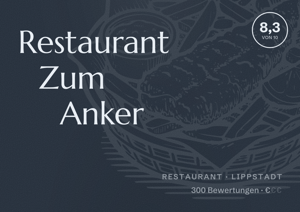 Illustriertes Poster von Restaurant Zum Anker, Restaurant in Lippstadt: Bewertung 8,3 von 10 aus 300 Bewertungen, Preisniveau €