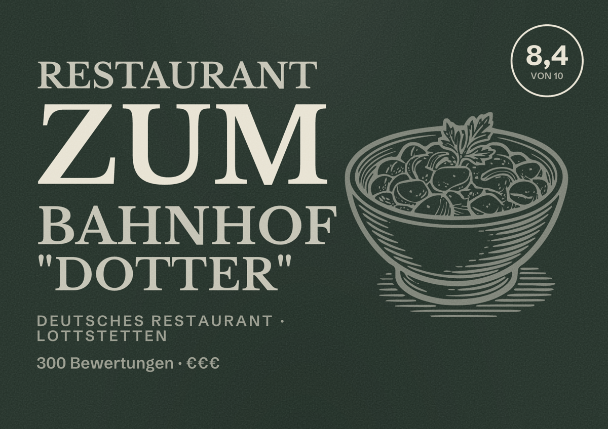 Illustriertes Poster von Restaurant zum Bahnhof "Dotter", Deutsches Restaurant in Lottstetten: Bewertung 8,4 von 10 aus 300 Bewertungen, Preisniveau €€€
