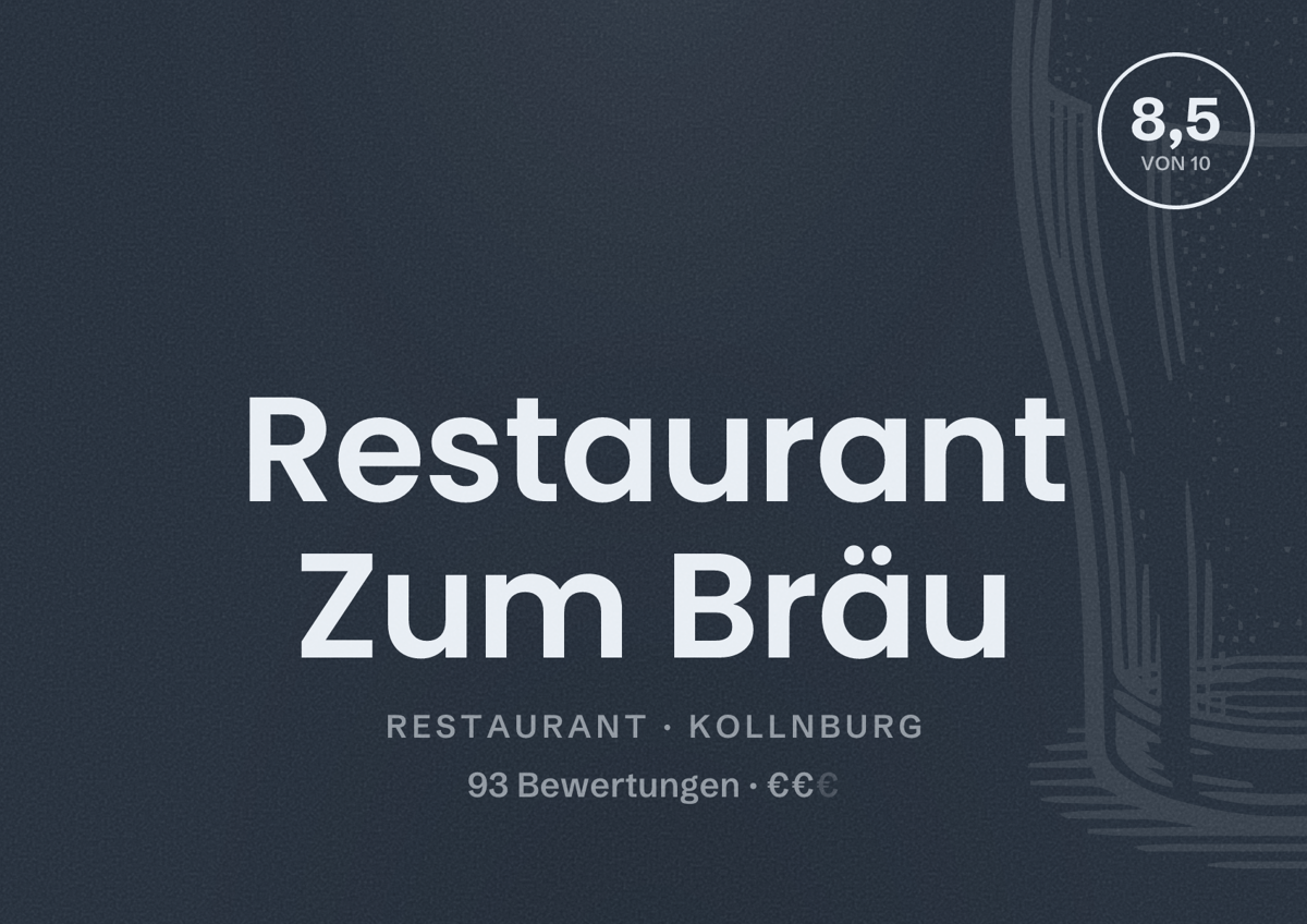 Illustriertes Poster von Restaurant Zum Bräu, Restaurant in Kollnburg: Bewertung 8,5 von 10 aus 93 Bewertungen, Preisniveau €€