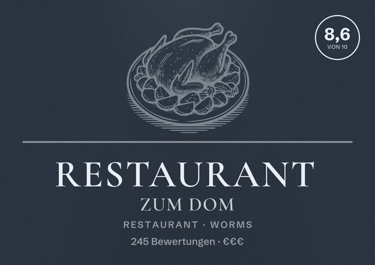 Illustriertes Poster von Restaurant Zum Dom, Restaurant in Worms: Bewertung 8,6 von 10 aus 245 Bewertungen, Preisniveau €€€