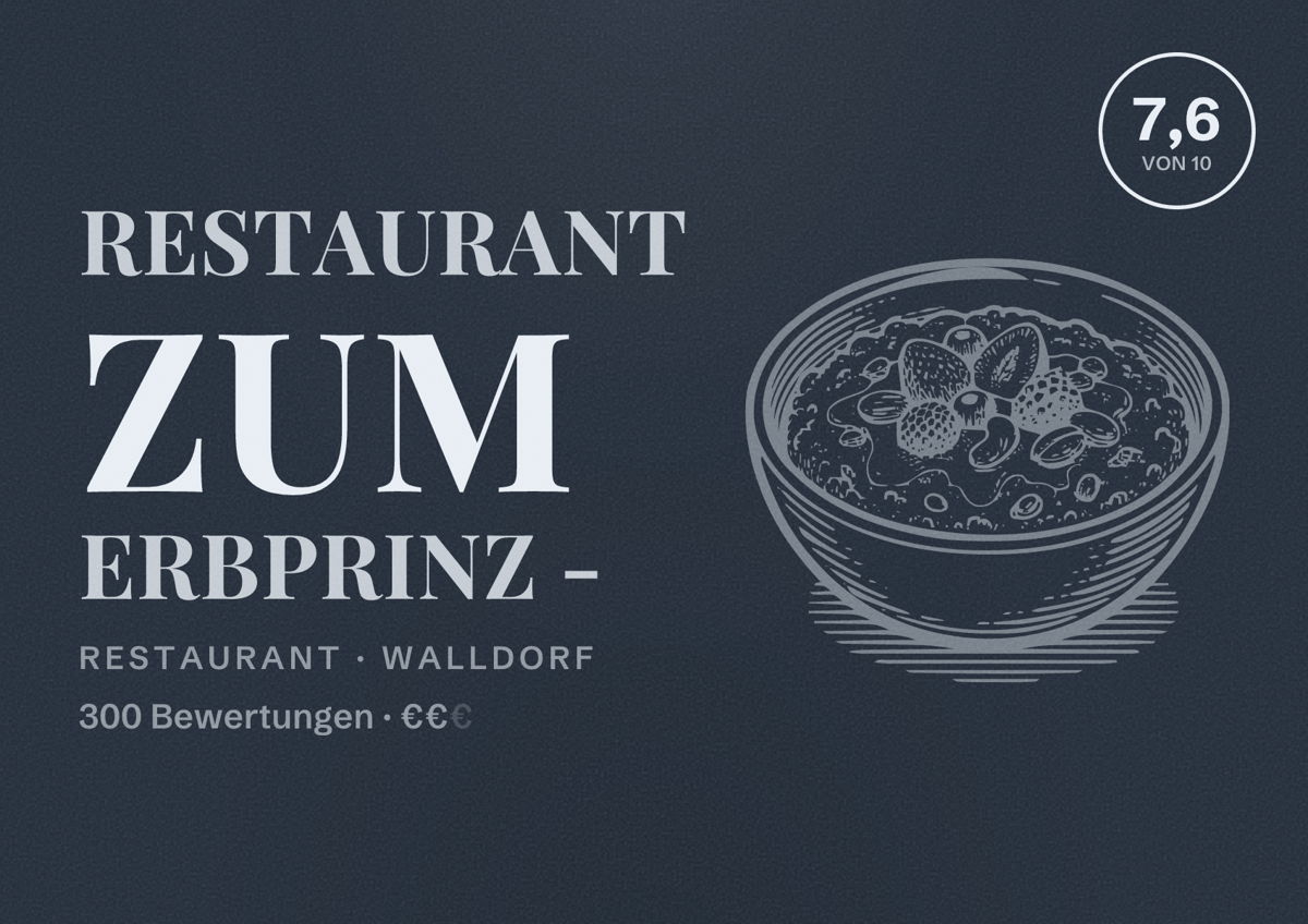 Illustriertes Poster von Restaurant Zum Erbprinz -, Restaurant in Walldorf: Bewertung 7,6 von 10 aus 300 Bewertungen, Preisniveau €€