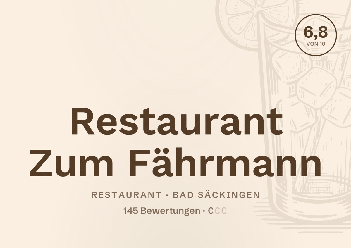 Illustriertes Poster von Restaurant Zum Fährmann, Restaurant in Bad Säckingen: Bewertung 6,8 von 10 aus 145 Bewertungen, Preisniveau €