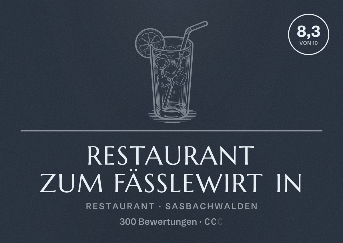 Illustriertes Poster von Restaurant Zum Fäßlewirt in, Restaurant in Sasbachwalden: Bewertung 8,3 von 10 aus 300 Bewertungen, Preisniveau €€