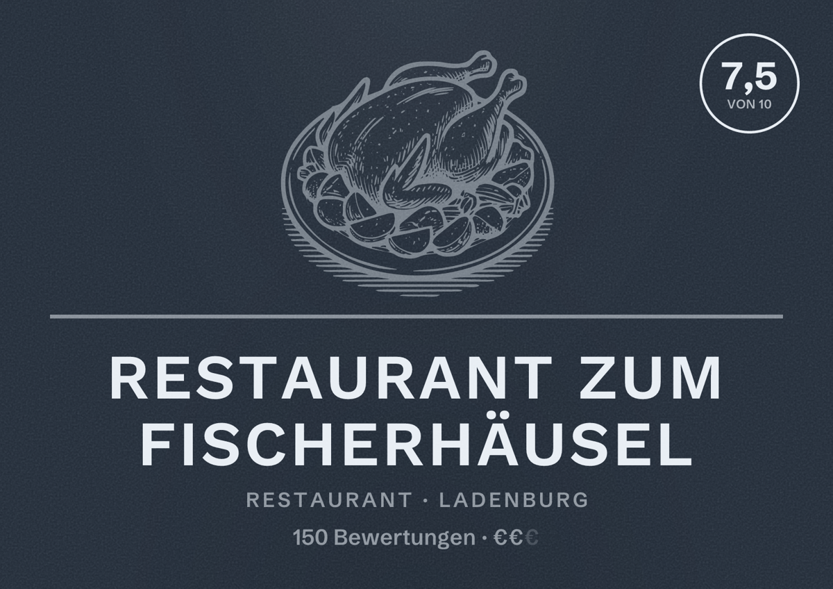 Illustriertes Poster von Restaurant zum Fischerhäusel, Restaurant in Ladenburg: Bewertung 7,5 von 10 aus 150 Bewertungen, Preisniveau €€