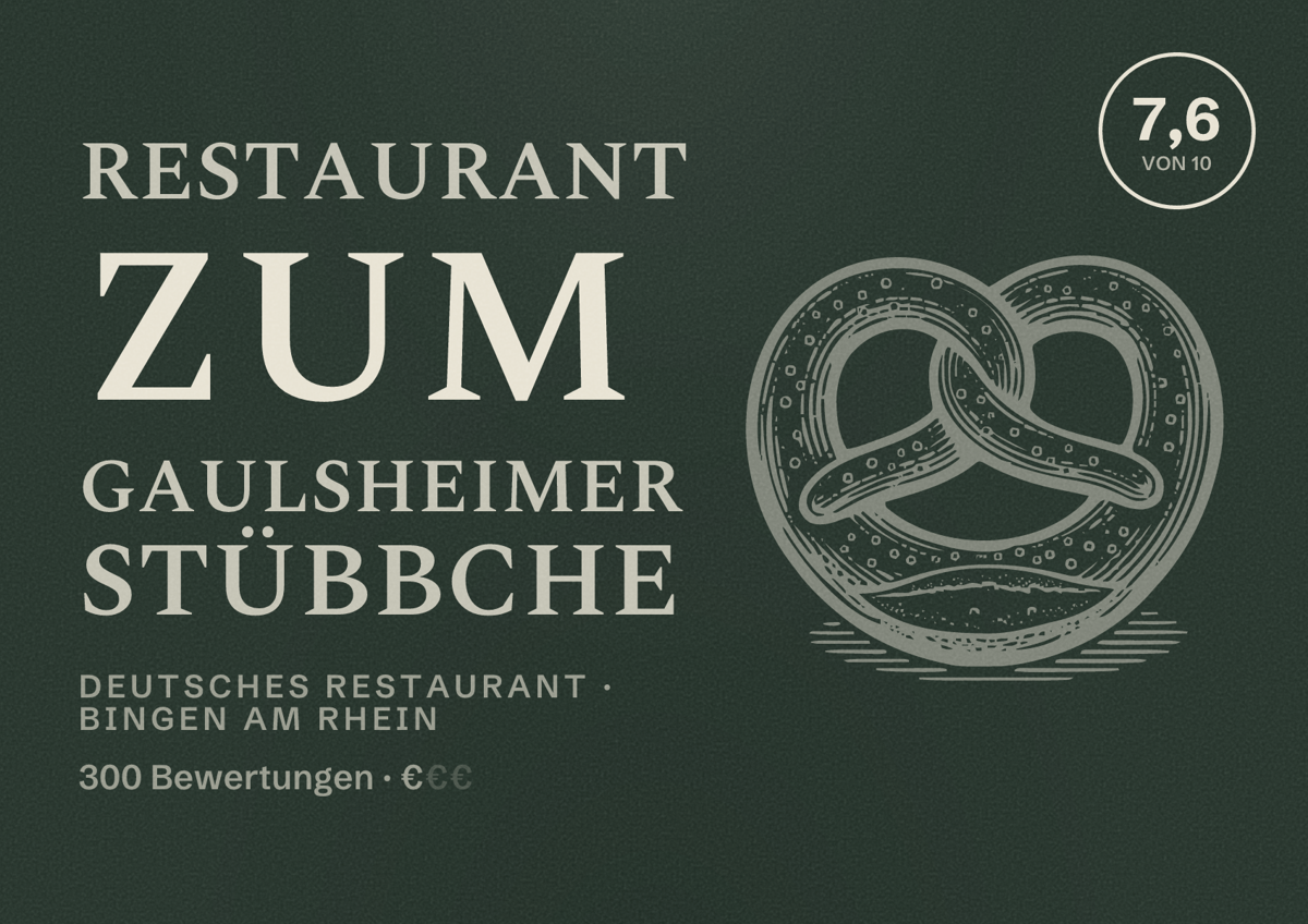 Illustriertes Poster von Restaurant Zum Gaulsheimer Stübbche, Deutsches Restaurant in Bingen am Rhein: Bewertung 7,6 von 10 aus 300 Bewertungen, Preisniveau €