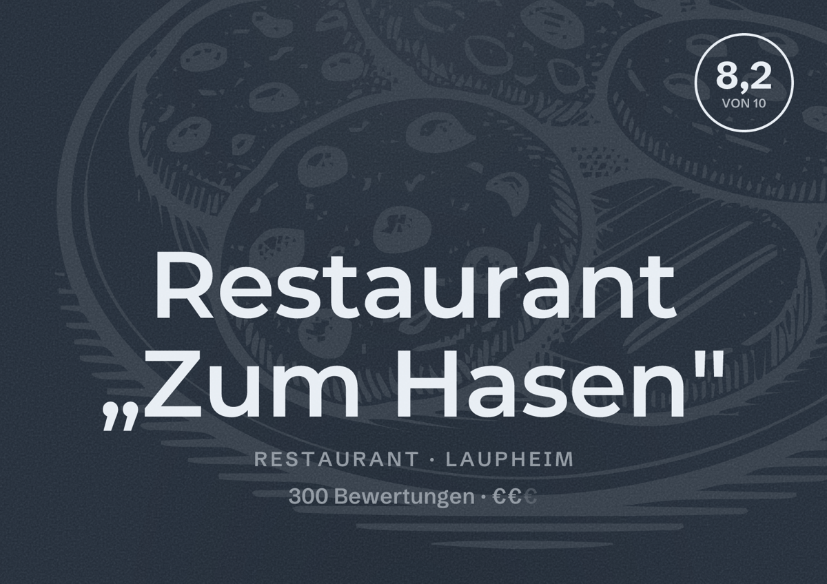 Illustriertes Poster von Restaurant „Zum Hasen", Restaurant in Laupheim: Bewertung 8,2 von 10 aus 300 Bewertungen, Preisniveau €€