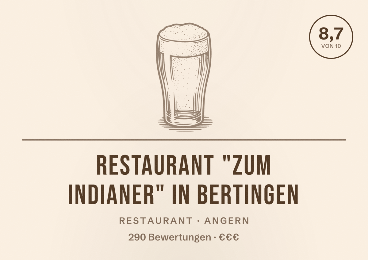 Illustriertes Poster von Restaurant "Zum Indianer" in Bertingen, Restaurant in Angern: Bewertung 8,7 von 10 aus 290 Bewertungen, Preisniveau €€€