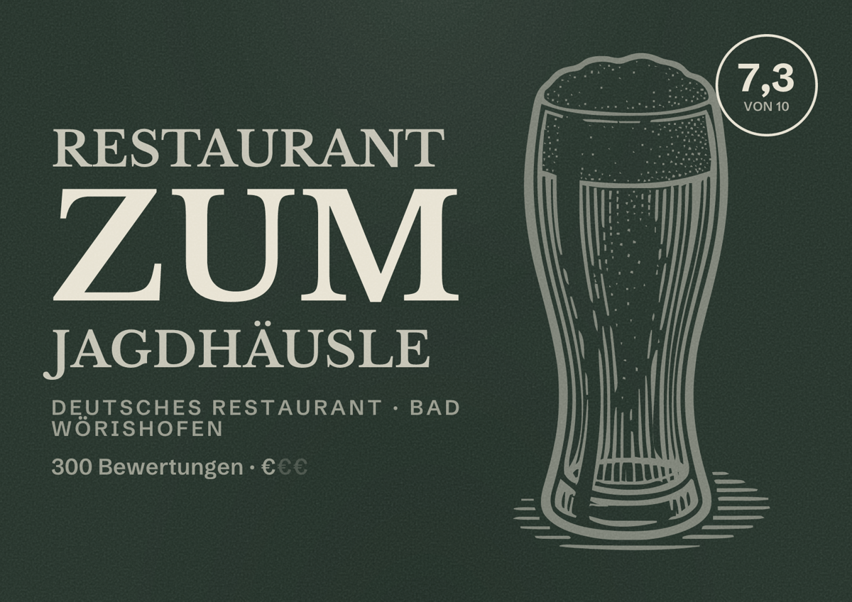Illustriertes Poster von Restaurant zum Jagdhäusle, Deutsches Restaurant in Bad Wörishofen: Bewertung 7,3 von 10 aus 300 Bewertungen, Preisniveau €
