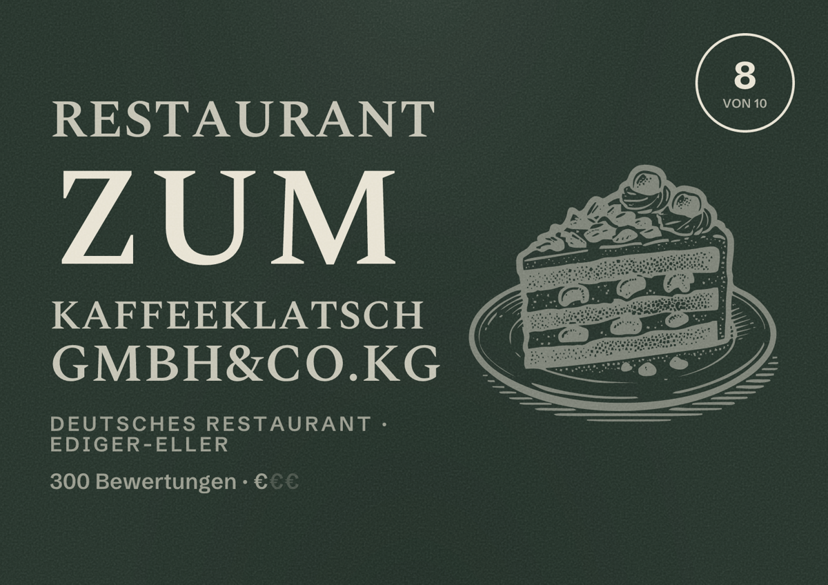 Illustriertes Poster von Restaurant Zum Kaffeeklatsch GmbH&Co.KG, Deutsches Restaurant in Ediger-Eller: Bewertung 8 von 10 aus 300 Bewertungen, Preisniveau €