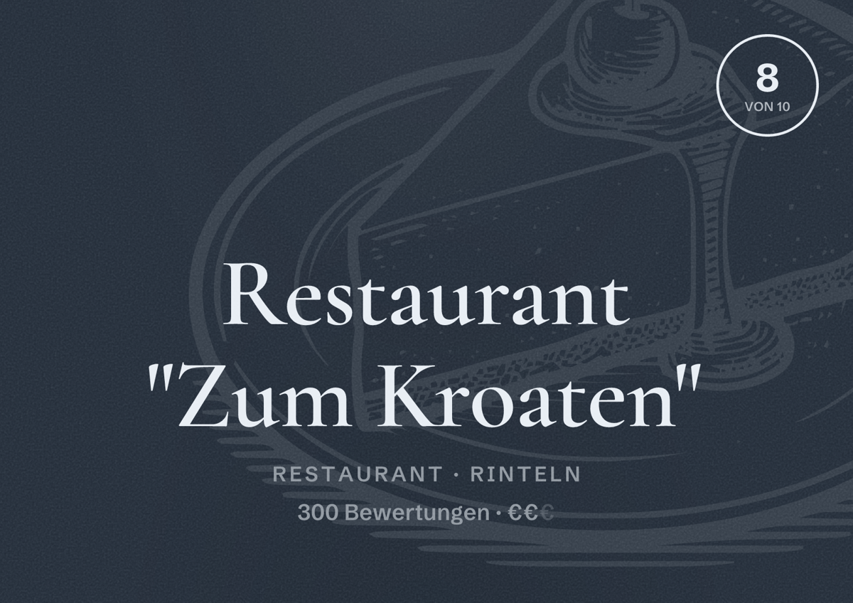 Illustriertes Poster von Restaurant "Zum Kroaten", Restaurant in Rinteln: Bewertung 8 von 10 aus 300 Bewertungen, Preisniveau €€