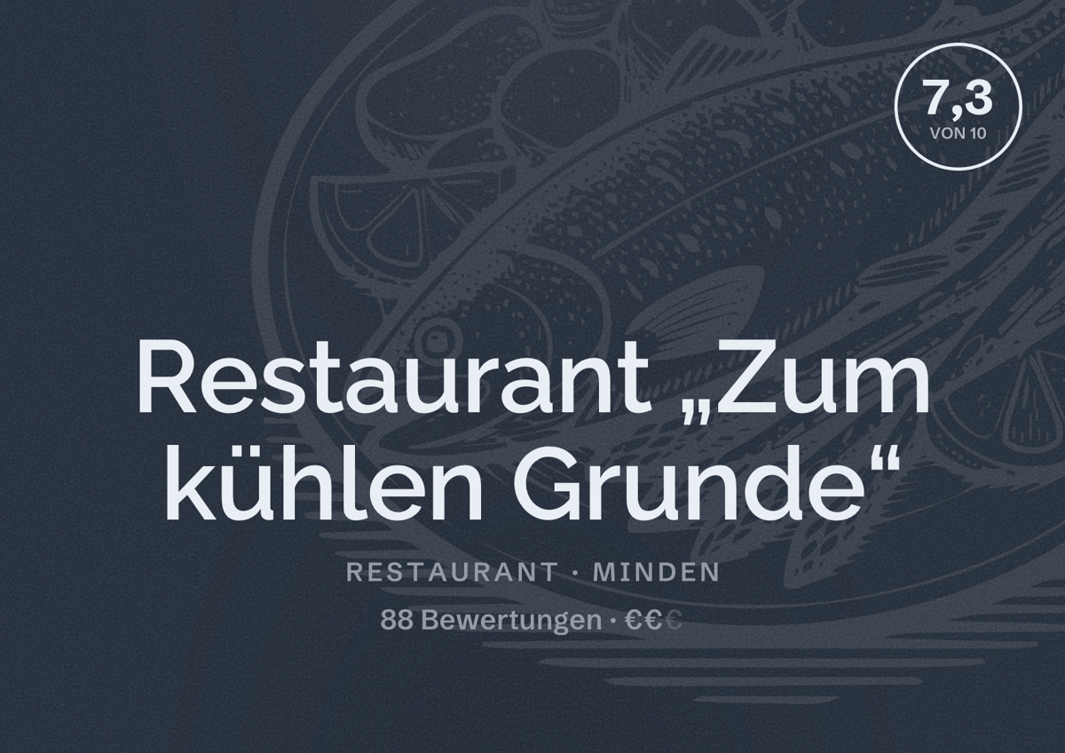 Illustriertes Poster von Restaurant „Zum kühlen Grunde“, Restaurant in Minden: Bewertung 7,3 von 10 aus 88 Bewertungen, Preisniveau €€