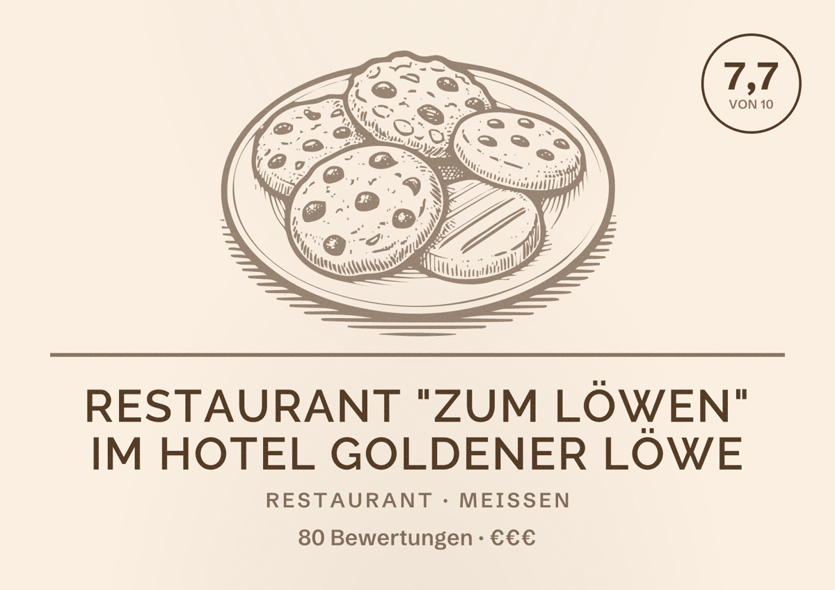 Illustriertes Poster von Restaurant "Zum Löwen" im Hotel Goldener Löwe, Restaurant in Meißen: Bewertung 7,7 von 10 aus 80 Bewertungen, Preisniveau €€€