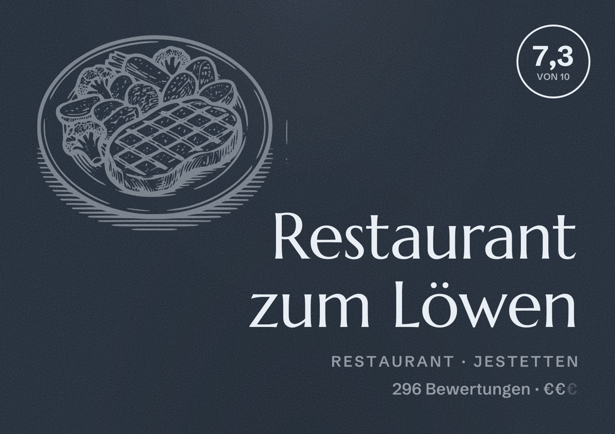 Illustriertes Poster von Restaurant zum Löwen, Restaurant in Jestetten: Bewertung 7,3 von 10 aus 296 Bewertungen, Preisniveau €€