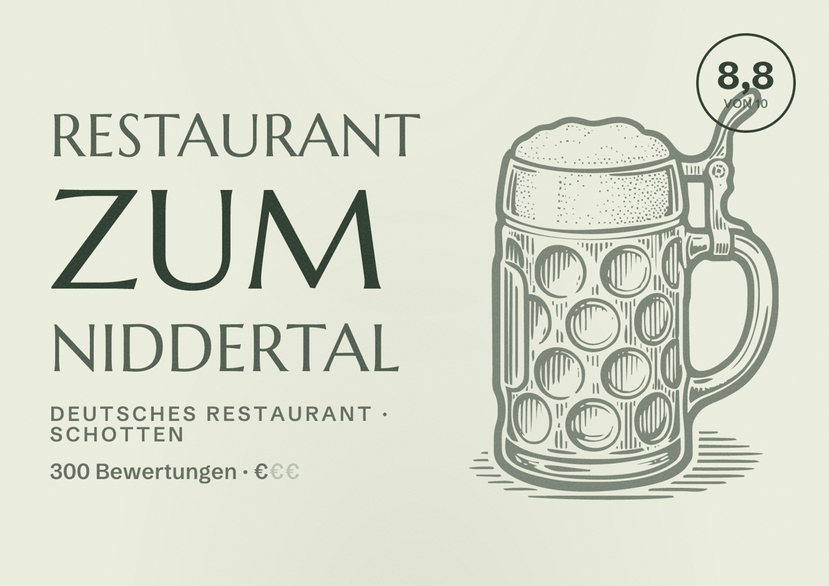 Illustriertes Poster von Restaurant Zum Niddertal, Deutsches Restaurant in Schotten: Bewertung 8,8 von 10 aus 300 Bewertungen, Preisniveau €