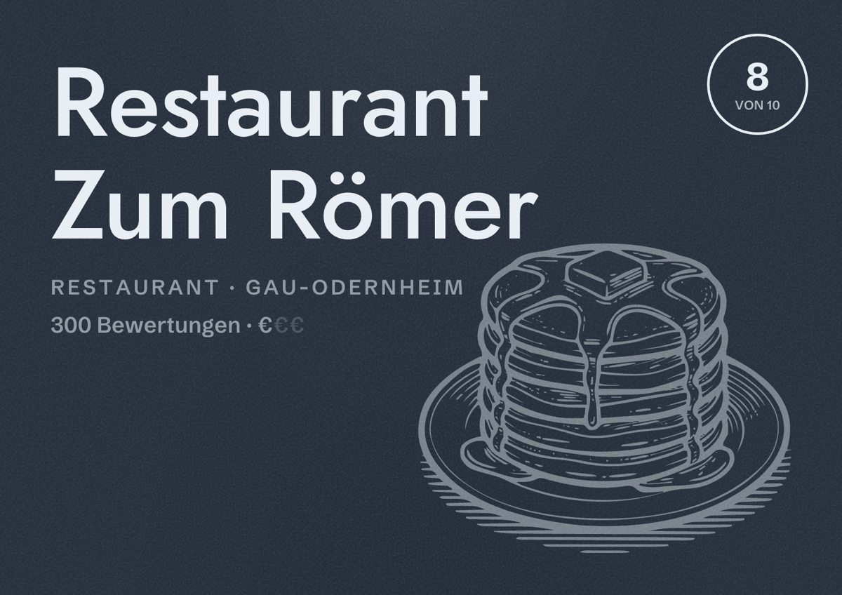 Illustriertes Poster von Restaurant Zum Römer, Restaurant in Gau-Odernheim: Bewertung 8 von 10 aus 300 Bewertungen, Preisniveau €